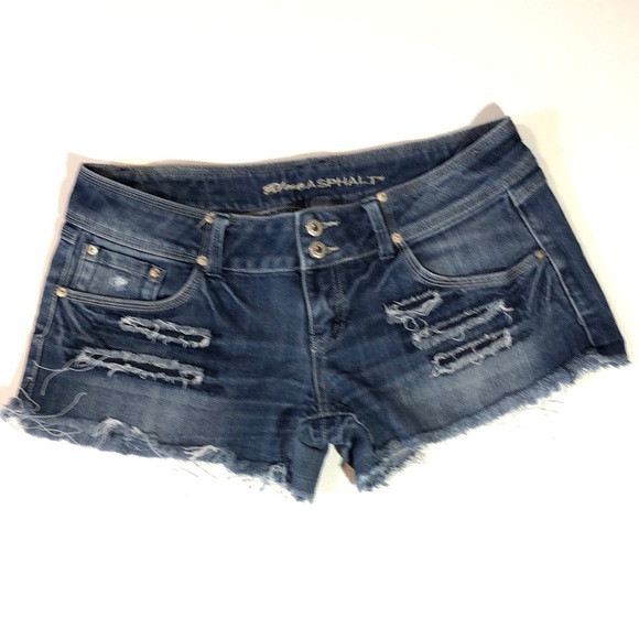 Blue Asphalt Pants - Blue Asphalt Low Rise Stretch Jean Shorts